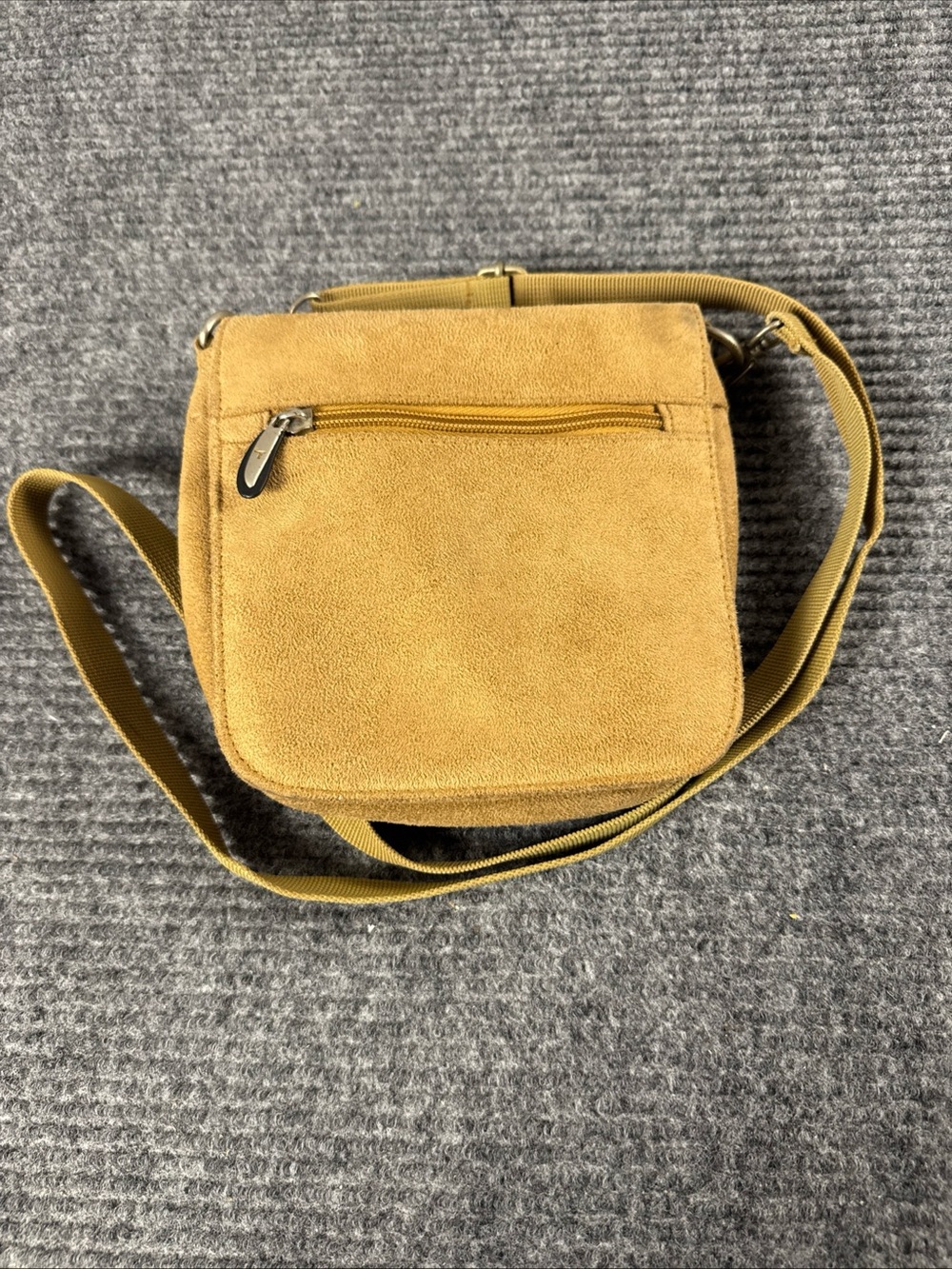Travelon Small Tan Faux Suede Crossbody Multi Pocket Shoulder Bag